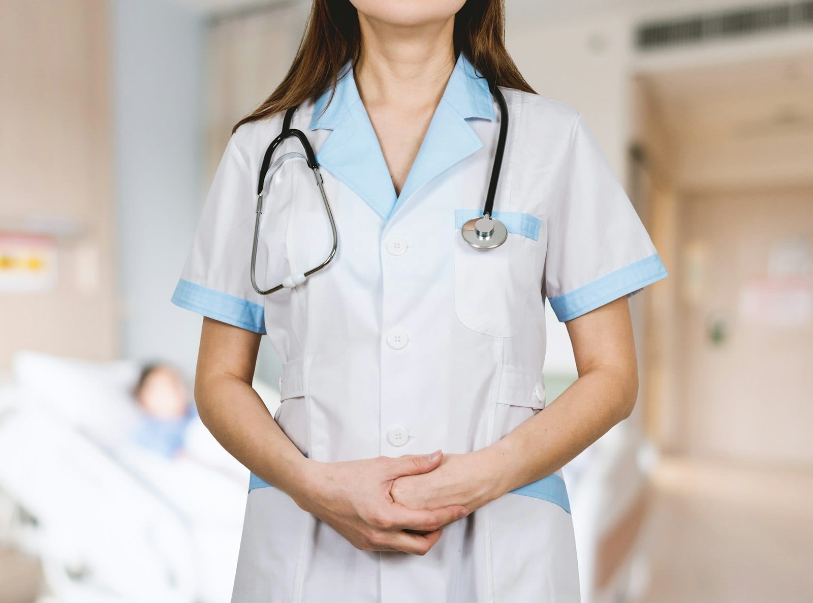 A healthcare professional wearing a stethoscope