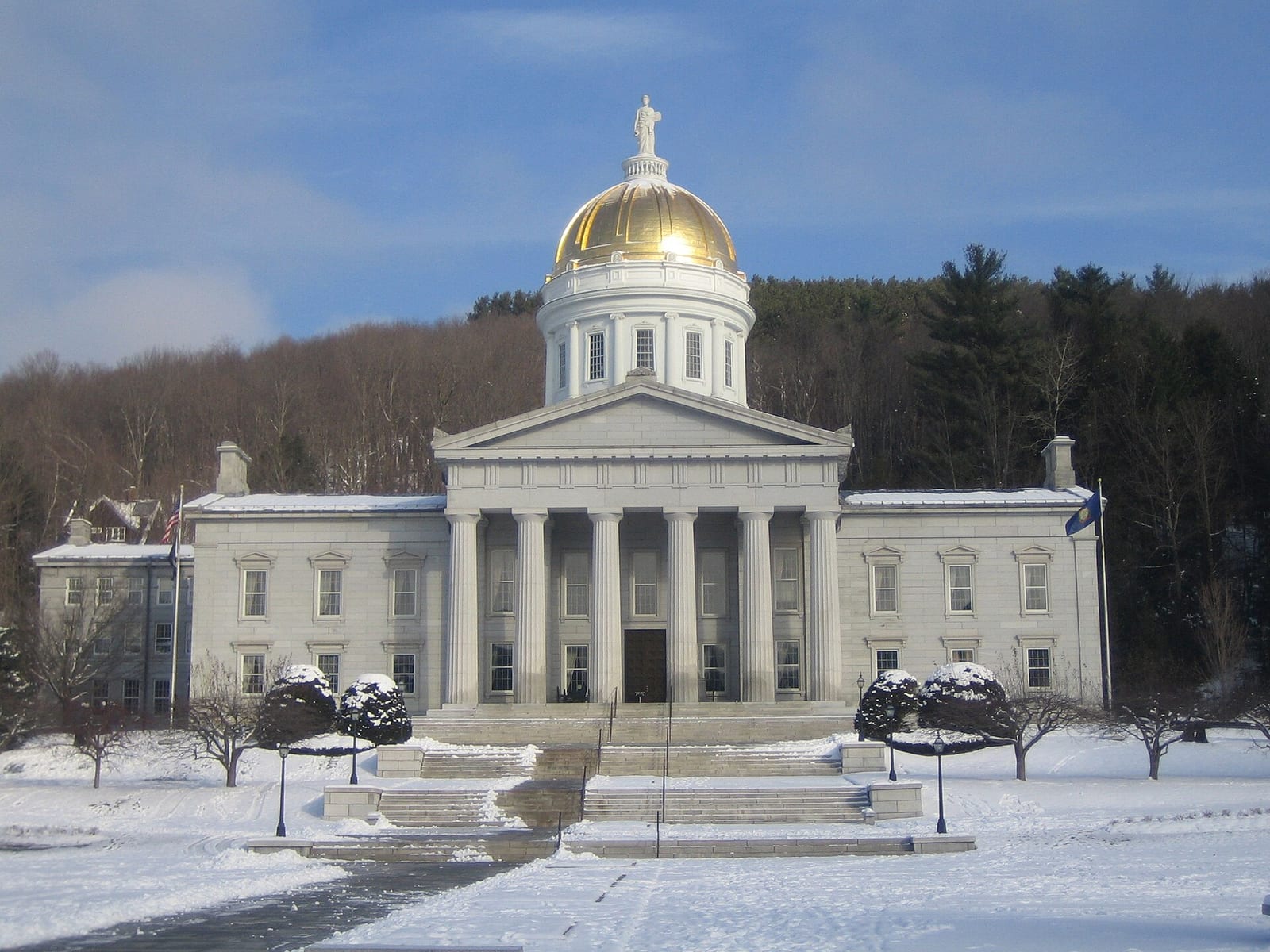 The Vermont State House with its gold dome in Montpelier