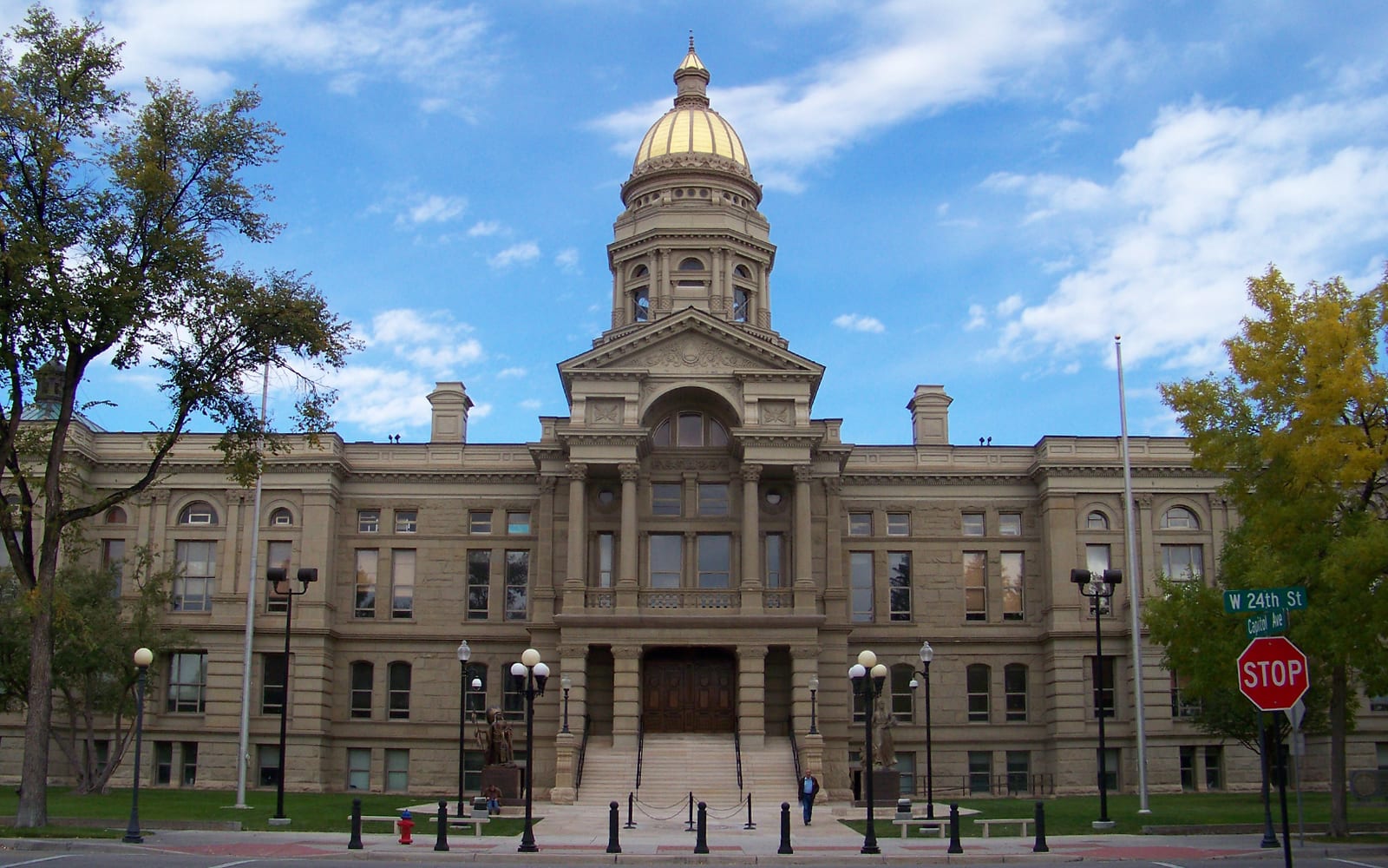 The Wyoming State Capitol with its gold dome in Cheyenne
