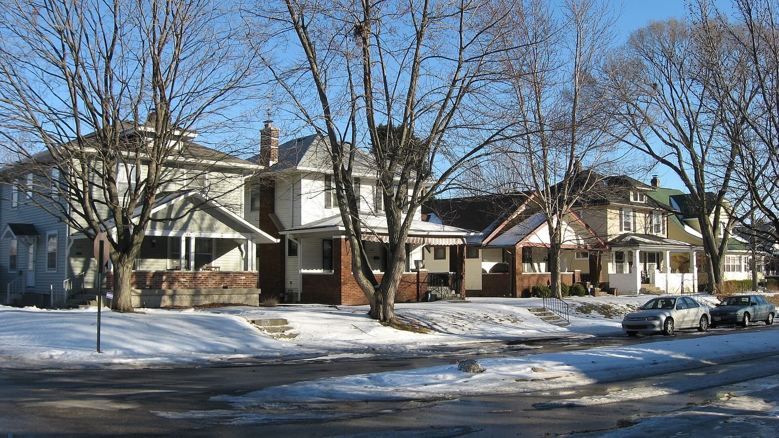 A row of early-twentieth-century houses on North Bancroft Street in the Emerson Heights Historic District of Indianapolis