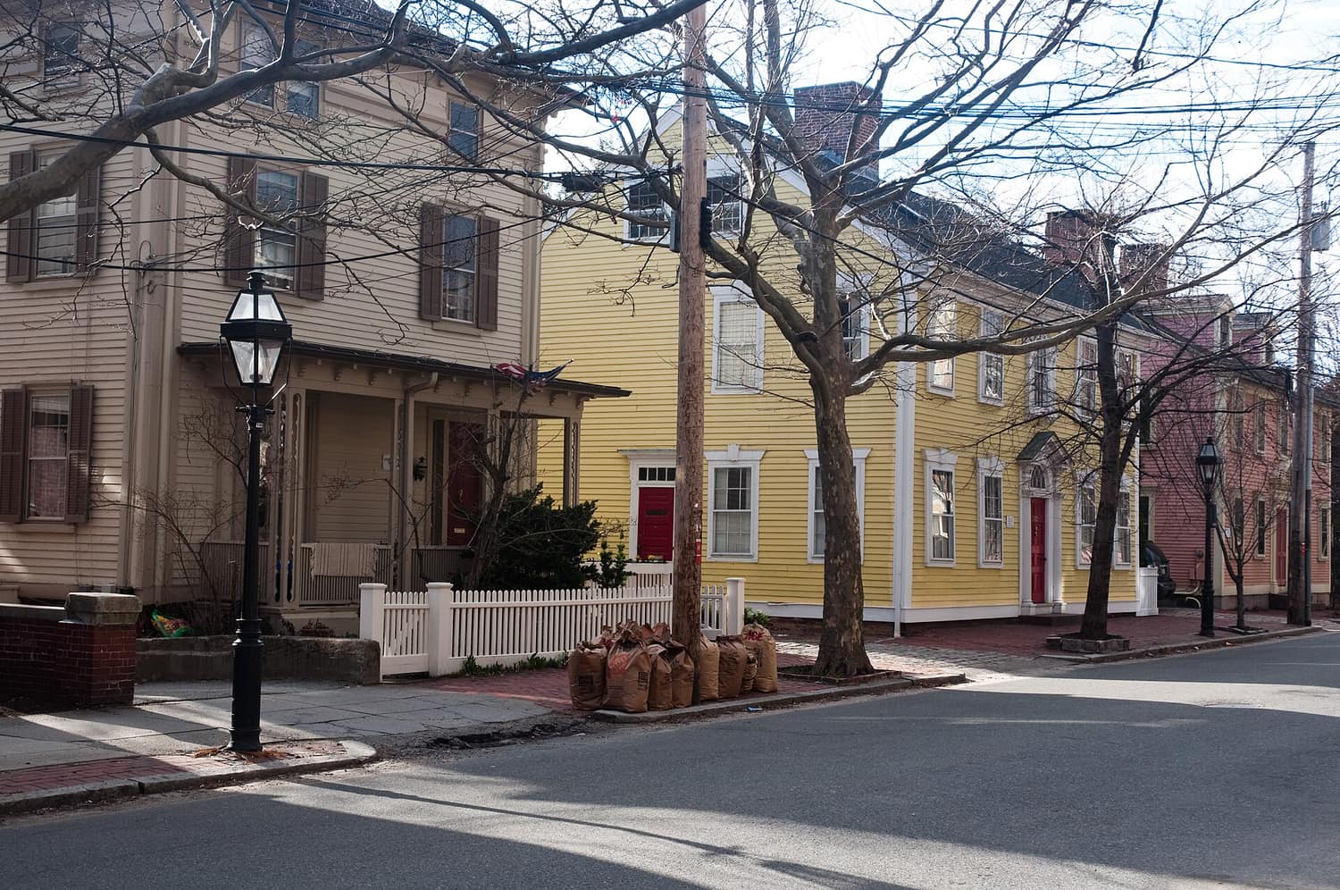 Colonial and Federal era houses lining Benefit Street between Williams and John Street on College Hill in Providence, Rhode Island